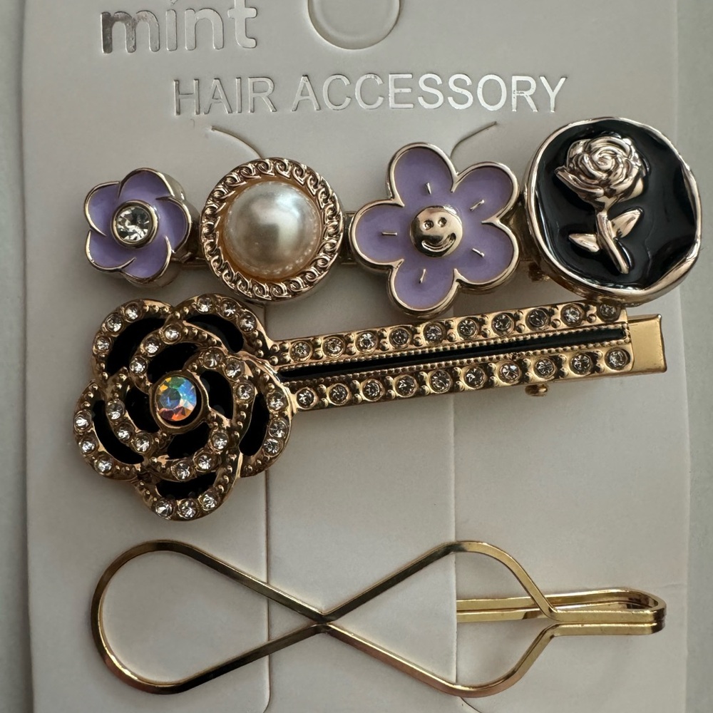 Set of 3 Camellia Flower Rhinestone Lilac Hair
Clips